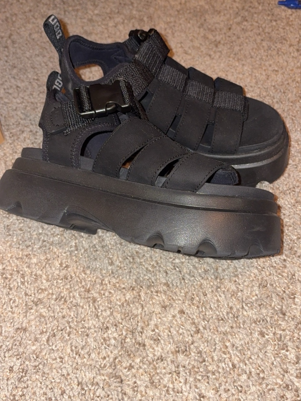 UGG Black Chunky Lug Sole Platform Sandals - Picture 4 of 5